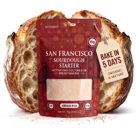 KozyKraft San Francisco Sourdough Starter 15g - Organic Dehydrated Culture for Bread Making, USA
