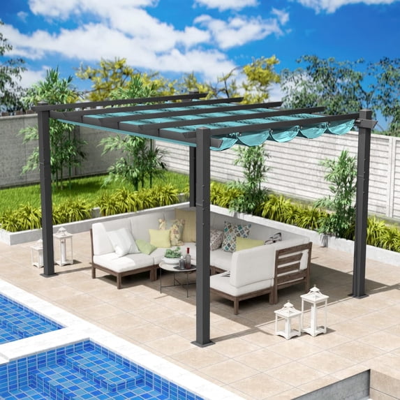 Kozyard 10' x 12' Blue Aluminum Pergola, Adjustable Sunshade Canopy
