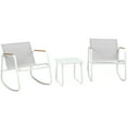 thumbnail image 1 of Kozyard 3 Piece Rocking Chair Set, Outdoor Rocking Bistro Set with Wooden Armrests, Outdoor Patio Furniture Set with Glass Table for Lawn, Porch, Yard, Garden, Balcony, Poolside(White), 1 of 7