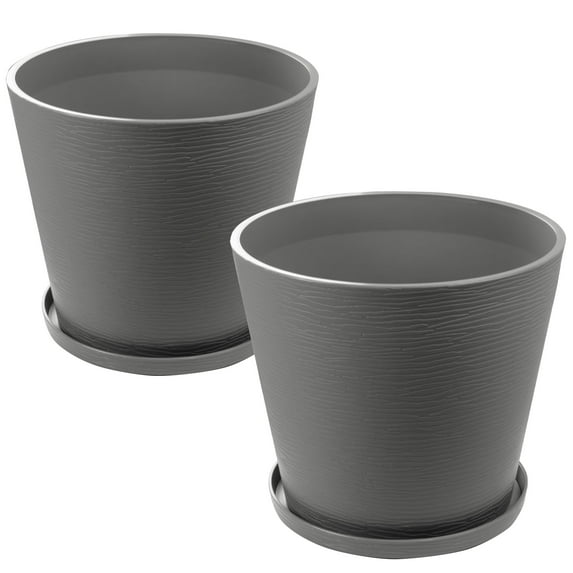 Kozyard 4Packs Round Planter Indoor Outdoor Plant Pots with Tray Collecting Water for Porch, Patio, Backyard Planters Modern Décor for Tall Plants, Flowers