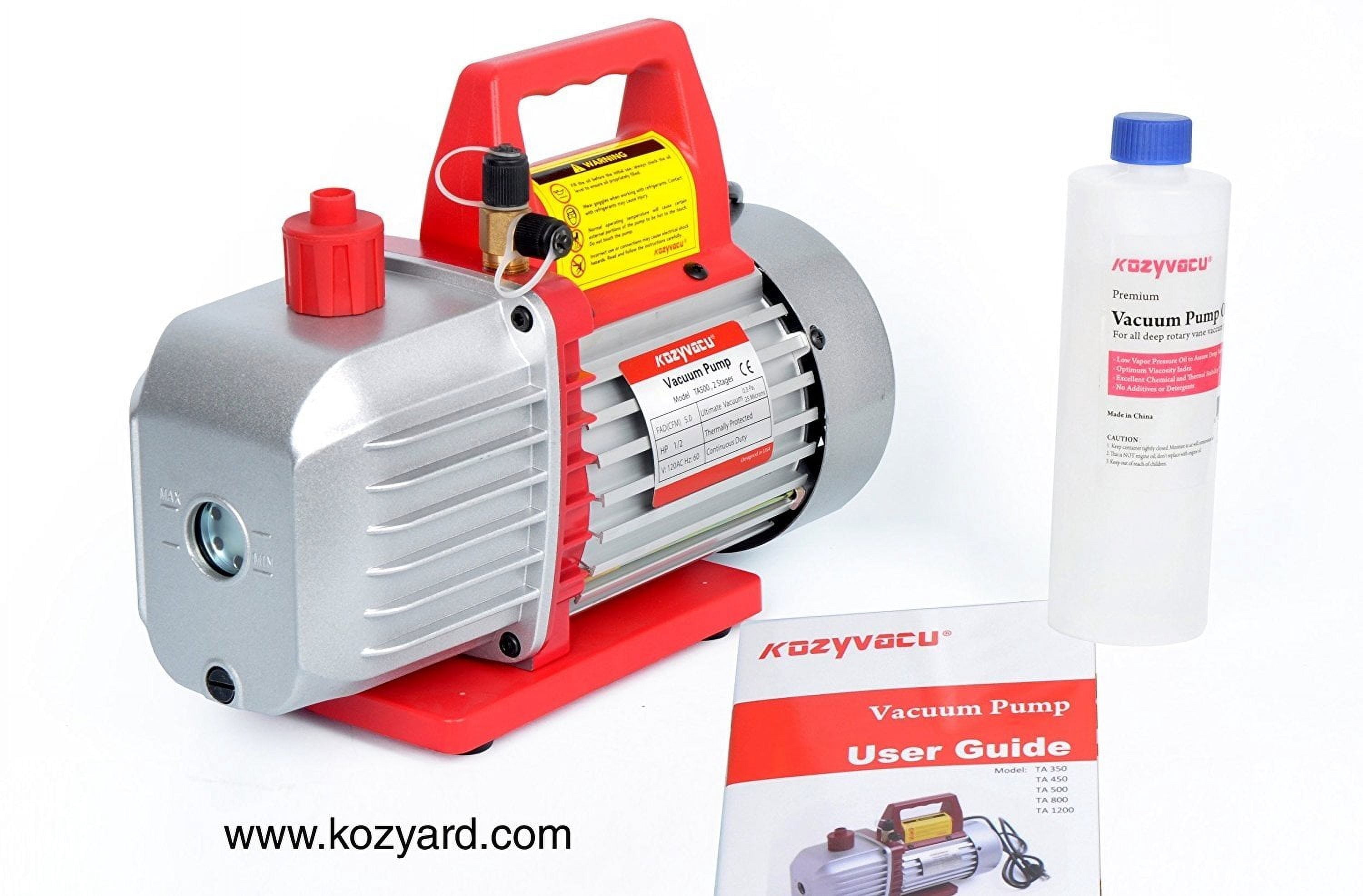 Kozyard 5CFM 2-Stage Rotary Vane Vacuum Pump ( 40Micron, 1/2HP) for HVAC/Auto AC Refrigerant Recharging
