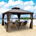 thumbnail image 1 of Kozyard Alexander 12' X 12' Hardtop Permanent Aluminum Metal Gazebo with Galvanized Steel Double Roof Canopy, Curtain and Netting, Gazebo Pavilion for Patio, Backyard, Deck, Lawn (Brown), 1 of 8