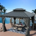 thumbnail image 1 of Kozyard Alexander Hardtop Aluminum Gazebo with Netting and Privacy Sidewalls, 10'x12', Gray, 1 of 7