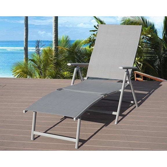 Kozyard Cozy Aluminum Reclining Lounge Chair - Foldable Outdoor Chaise Lounge with Drink Holder, Weather Free, Adjustable - Assemble-Free (1 Pack, Gray)