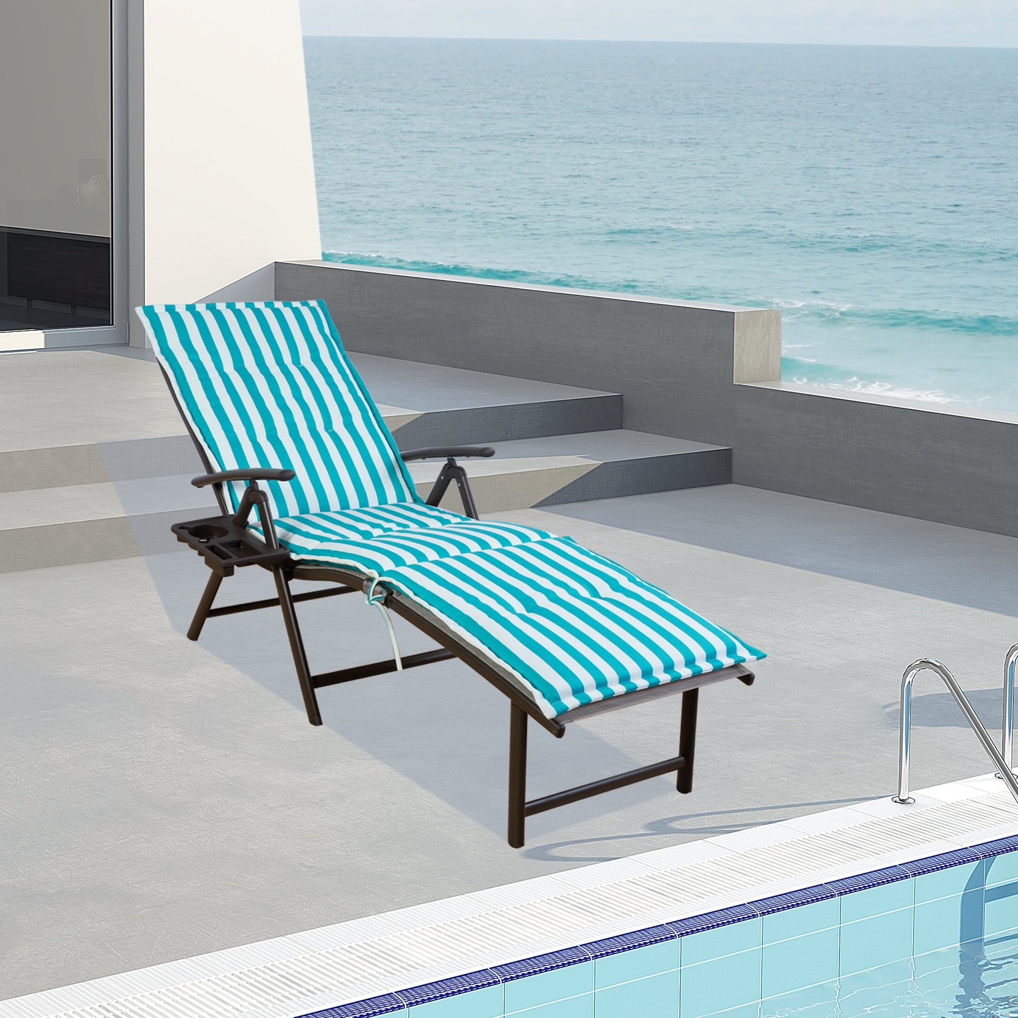 Kozyard Aluminum Reclining Adjustable Chaise Lounge (Beige & Blue