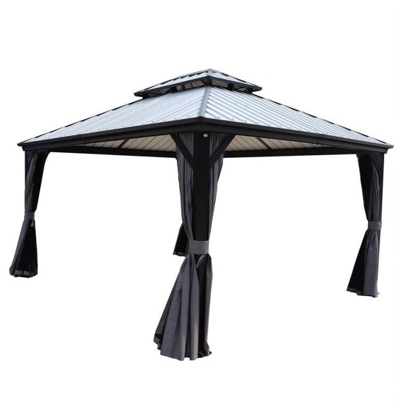 Kozyard Caesar Hardtop Aluminum Gazebo with Galvanized Steel Roof, Mosquito Netting and Privacy Sidewalls (12ft x 16ft, Gray)