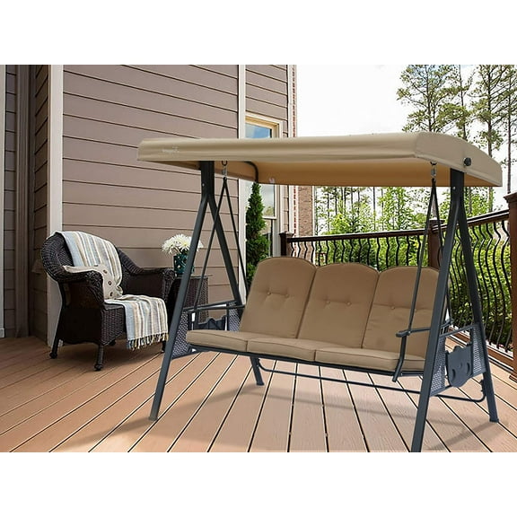Kozyard Herbert 3 Seat Outdoor Deluxe Patio Swing with Comfortable Cushion (Beige)