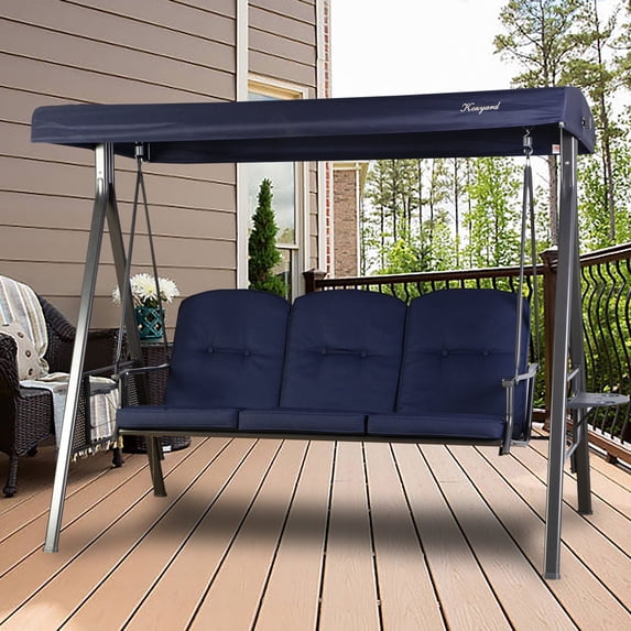 Kozyard Herbert 3 Seat Outdoor Deluxe Patio Swing with Comfortable Cushion (Navy Blue)