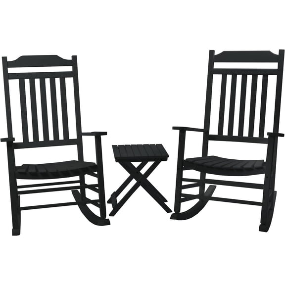 Kozyard Patio Rockers High Back Slat Rocking Chair, Solid Wood Outdoor Rocking Chair Set of 2, Black