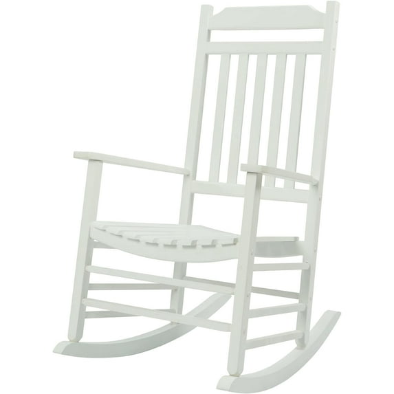 Kozyard High Back Slat Rocking Chair, Solid Wood Outdoor Rocking One Chair for Front Porch Furniture, Porch Chairs for Indoor or Outdoor Use (1 Pack, White W/O Table)
