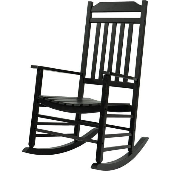 Kozyard High Back Slat Rocking Chair, Solid Wood Outdoor Rocking One Chair for Front Porch Furniture, Porch Chairs for Indoor or Outdoor Use (1 Pack, Black W/O Table)