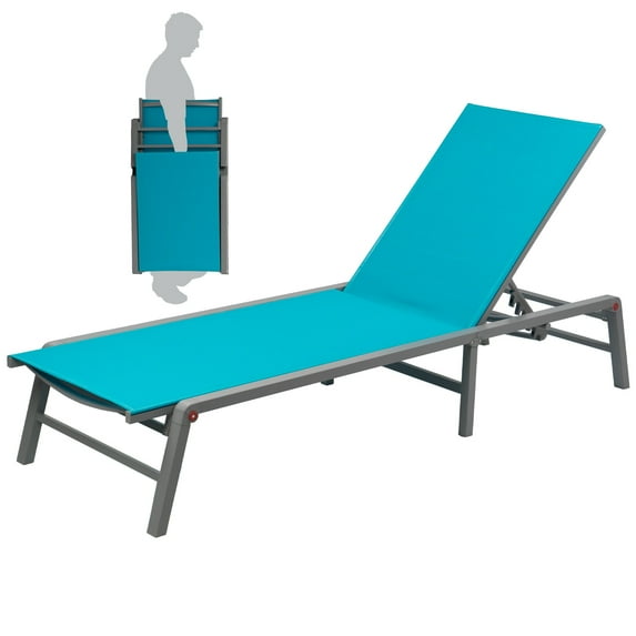 Kozyard Outdoor Flat Foldable Lounge Chair with 5 Adjustable Backrest, Assemble-Free, Portable Aluminum Recliner(1 Pack, Aqua)