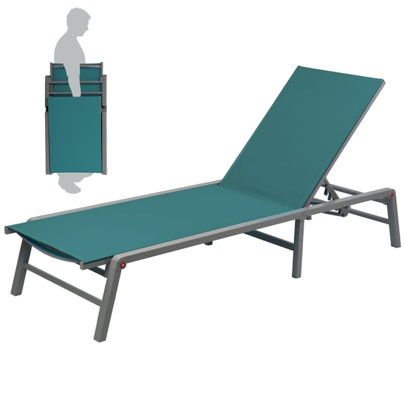 Kozyard Outdoor Flat Foldable Lounge Chair with 5 Adjustable Backrest, Assemble-Free, Portable Aluminum Recliner(1 Pack, Mint Green)