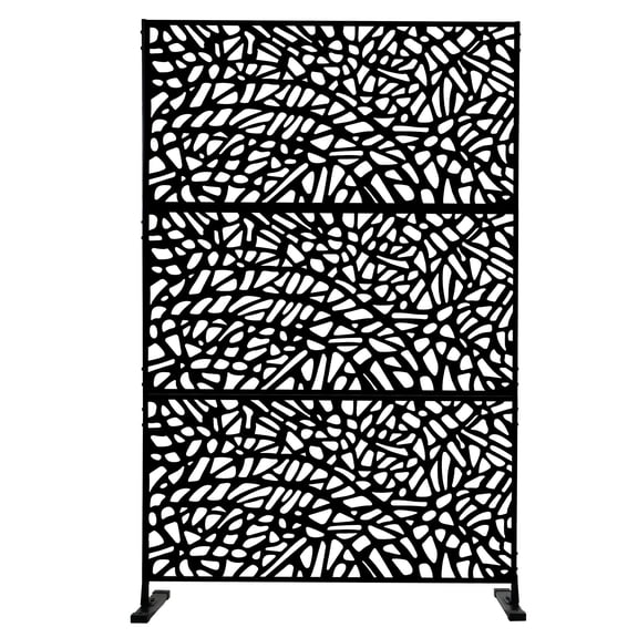 Kozyard Metal Privacy Screen 74" H x 47.2" W Decorative Outdoor Divider with Stand Panels Freestanding Screen Set for Deck Patio Balcony Garden Outdoor&Indoor(Black/Organic Fracture)