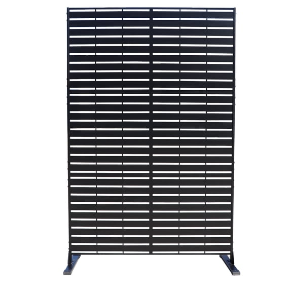 Kozyard Metal Privacy Screen 74" H x 47.2" W Decorative Outdoor Divider with Stand Panels Freestanding Screen Set for Deck Patio Balcony Garden Outdoor&Indoor(Black/Horizontal Slat)