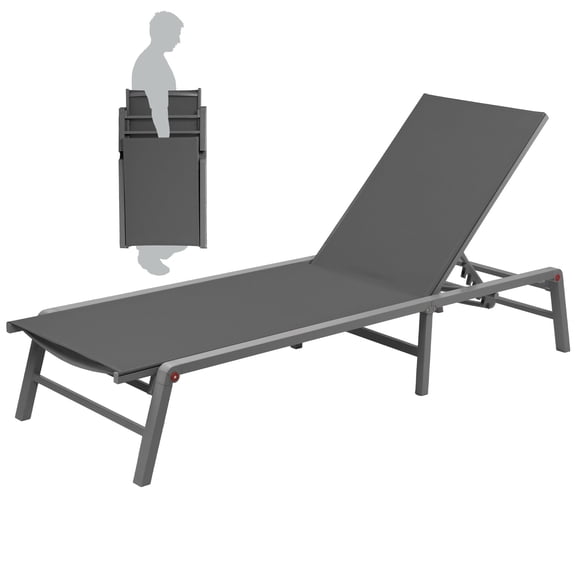 Kozyard Outdoor Flat Foldable Lounge Chair with 5 Adjustable Backrest, Assemble-Free, Portable Aluminum Recliner(1 Pack, Gray)