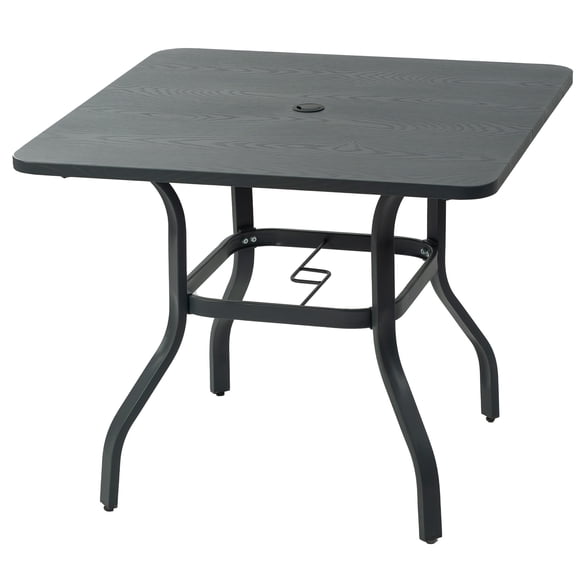 Kozyard Outdoor Patio Dining Table Woodgrain-Look Frame Powder Coated Table for 4, Square Patio Table with Umbrella Hole for Backyard Patio Dining (Gary) (35.4"x35.4" Ta-ble)