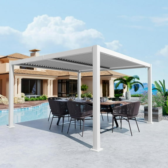 Kozyard Elizabeth Outdoor Louvered Pergola Sun Shade Aluminum Pergola Rainproof Gazebo with Adjustable Roof for Outdoor Deck Patio Garden Yard (12' x 12')