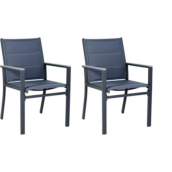 Kozyard Villa Outdoor Patio Dining Chair with Gray Frame, Gray Paded Textilence (2 Pack, Grey Chair)