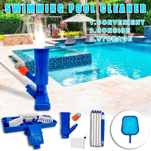 Kozzylandra Deluxe Swimming Pool Cleaning Kit with Spa Jet Vacuum Cleaner, Brush, Semi-Deep Skimmer Net & Adjustable 50-Inch Pole, Ideal for Above Ground & Inflatable Pools