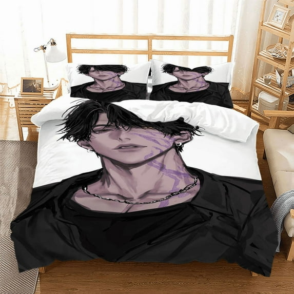 Kpo-p Demon Hun-ter Bed Duvet Cover Cartoon Bedding Sets 3D Lightweight 3 Piece Comforter Sets 1 Duvet Cover and 2 Pillow Cover