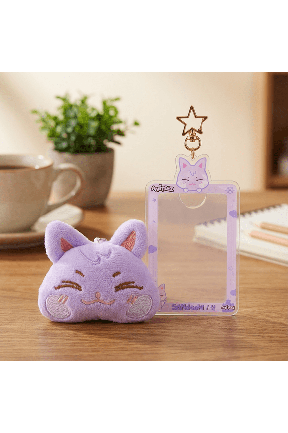 Kpop ATEEZ ANITEEZ Character Plush Keychain & Acrylic Card Holder Keychain Set - Cute Stuffed Doll & ID Badge Holder Keyrings