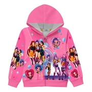 DELANHON Kpop Anime Hoodie – Cute Zip Up Sweatshirt for Girls – Fun Cartoon Jacket for Spring Fall 4-12 Years