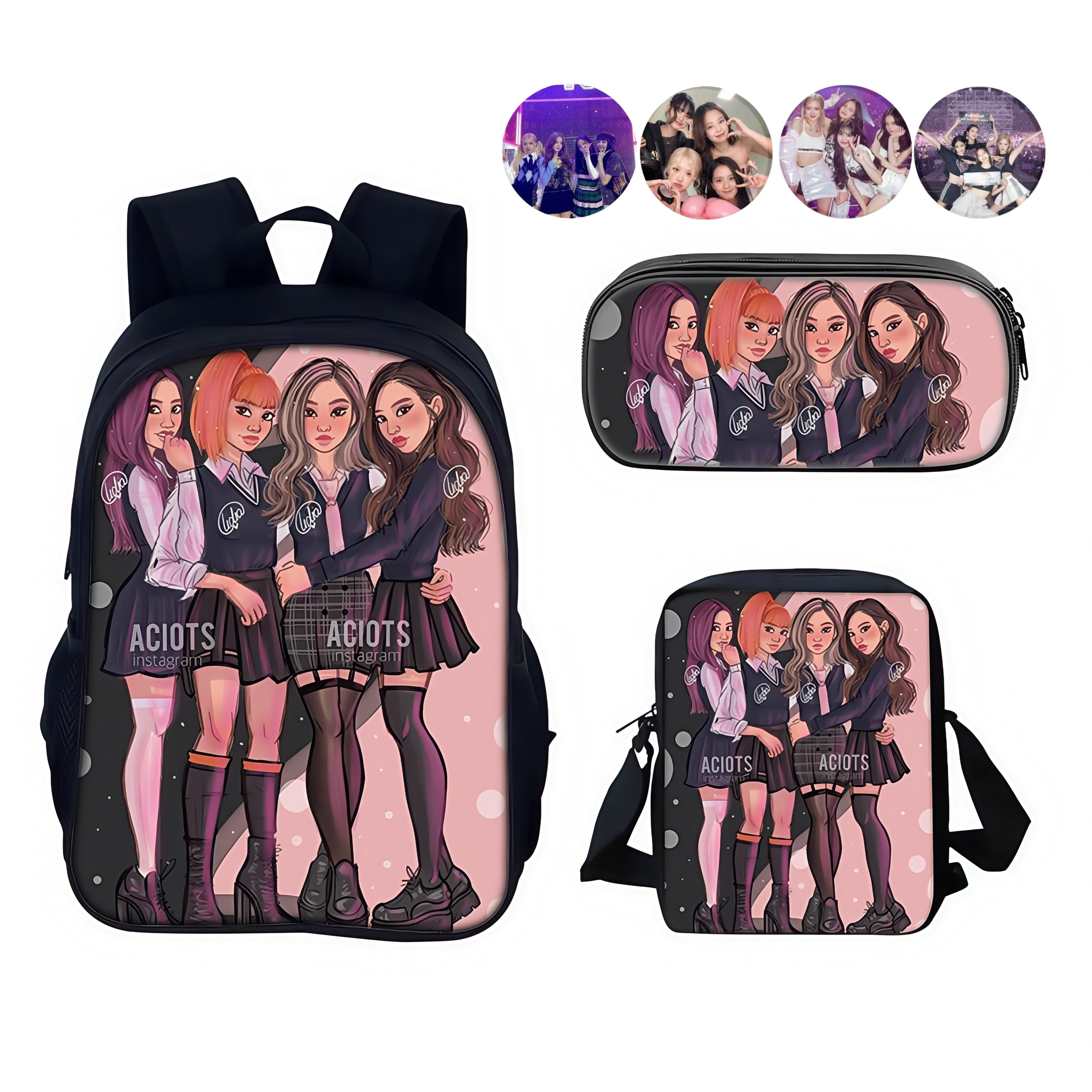 blackpink バッグ Kpop BLACK-PINK Backpack Set – Stylish Lightweight Large Capacity