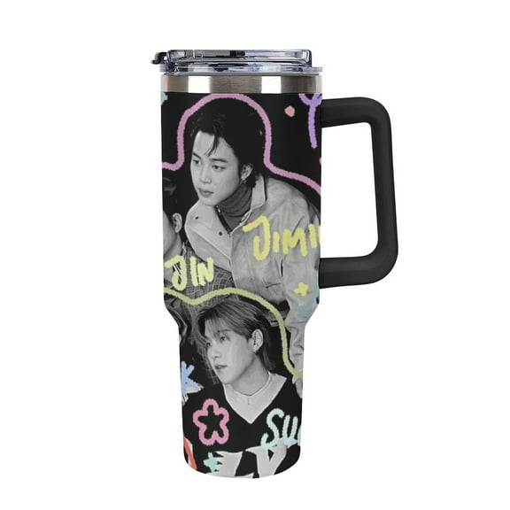 Kpop BTS 40 Oz Tumbler with Handle And Straw, Vacuum Insulated Stainless Steel Double Wall Water Bottle Travel Coffee Mug, Gifts for Women Boys Girls