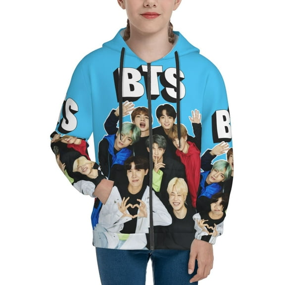 Kpop BTS Hoodie 3D Print Pullover Hooded Long Sleeve Sweatshirts Tops Blouse with Pocket for Boys Girls Small
