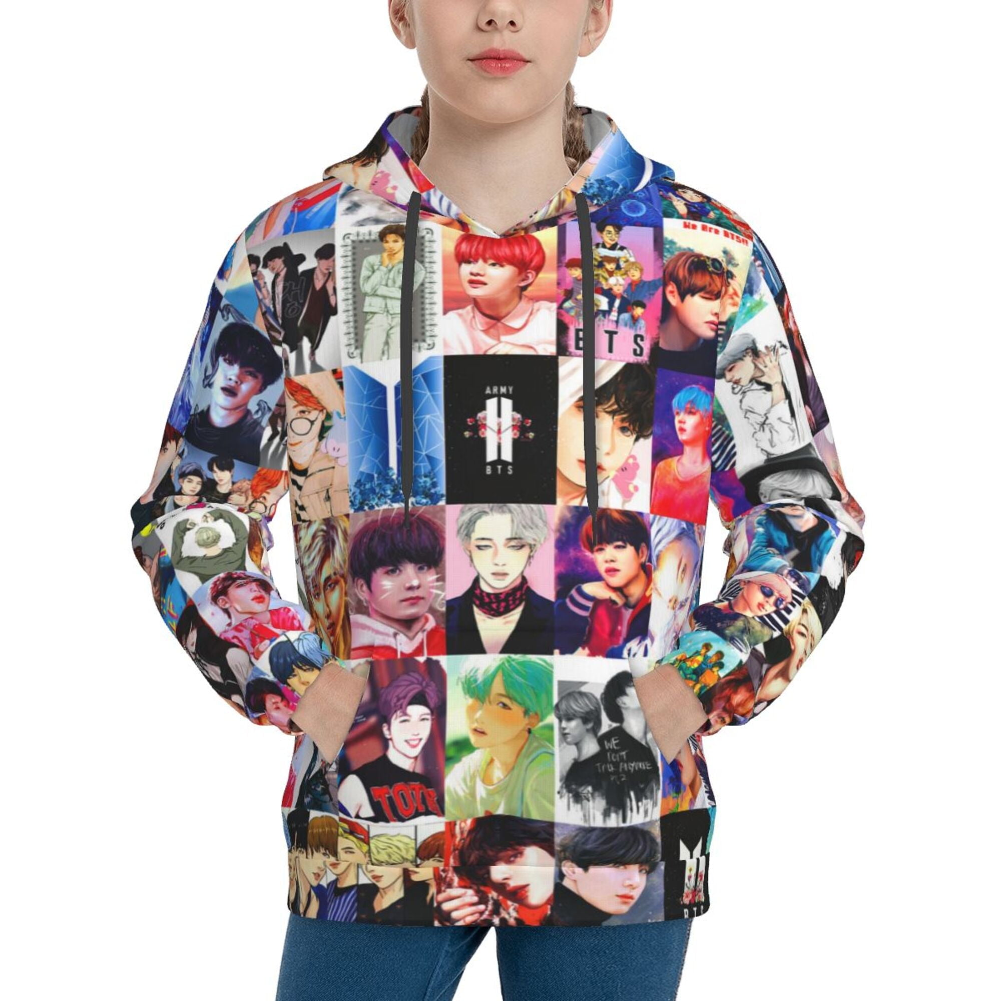 Kpop BTS Kids Hoodie 3d Print Sweatshirt Soft Pullover Hooded With Big Pockets Fans Gifts For Boys Or Girls Large Walmart