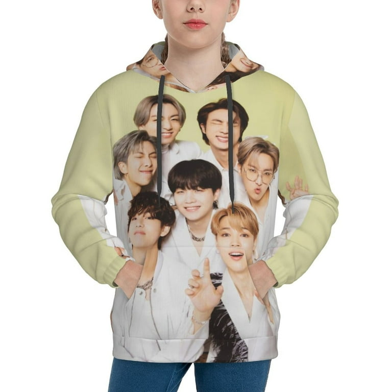 Kpop BTS Kids Hoodie 3d Print Sweatshirt Soft Pullover Hooded With Big Pockets Fans Gifts For Boys Or Girls Large