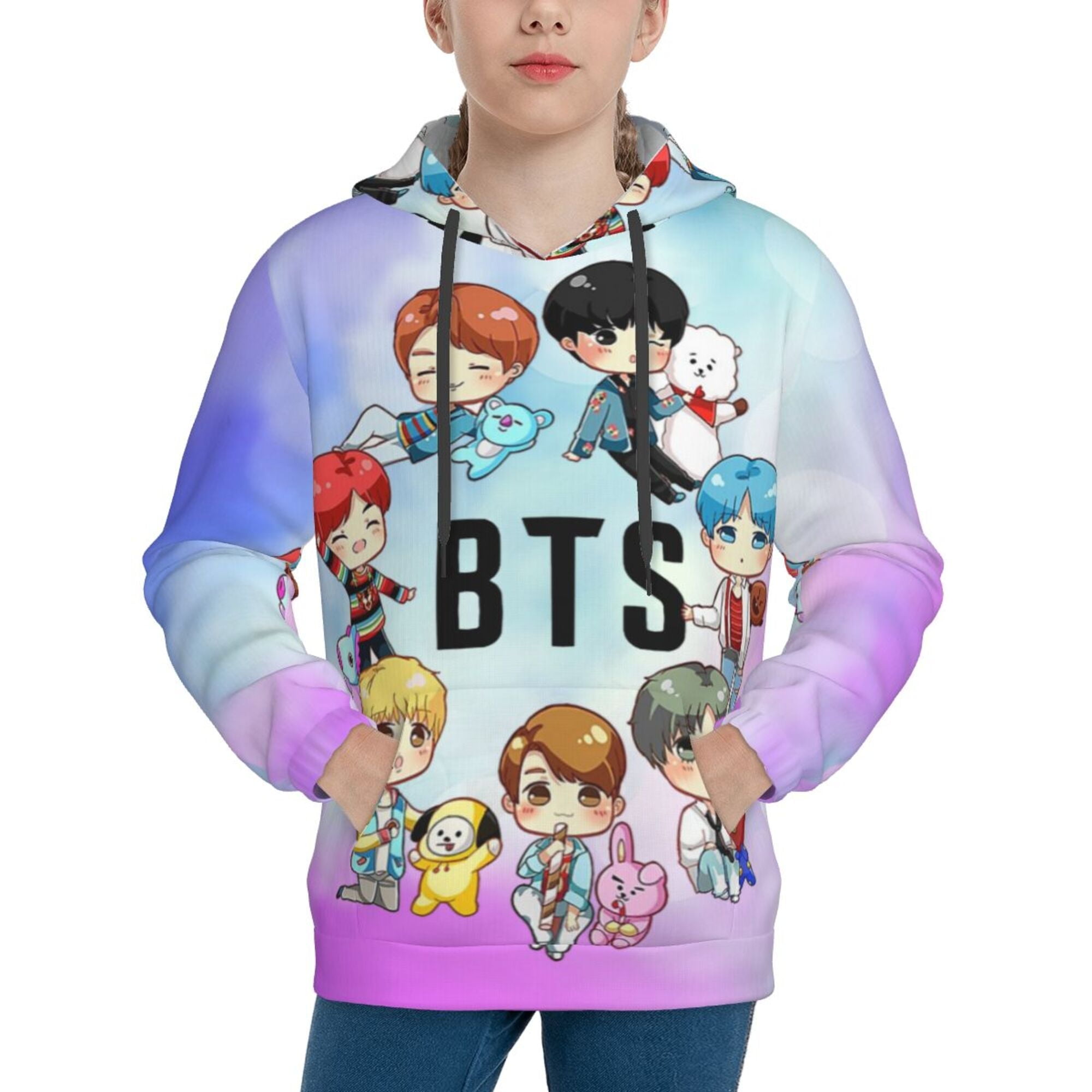 Kpop BTS Kids Hoodie 3d Print Sweatshirt Soft Pullover Hooded With Big Pockets Fans Gifts For Boys Or Girls X Large Walmart Business Supplies
