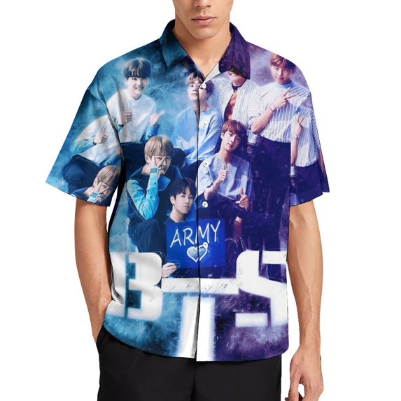 Kpop BTS Men's Hawaiian Shirts Short Sleeve Button Down Casual Shirts Summer Tropical Aloha Beach Shirts