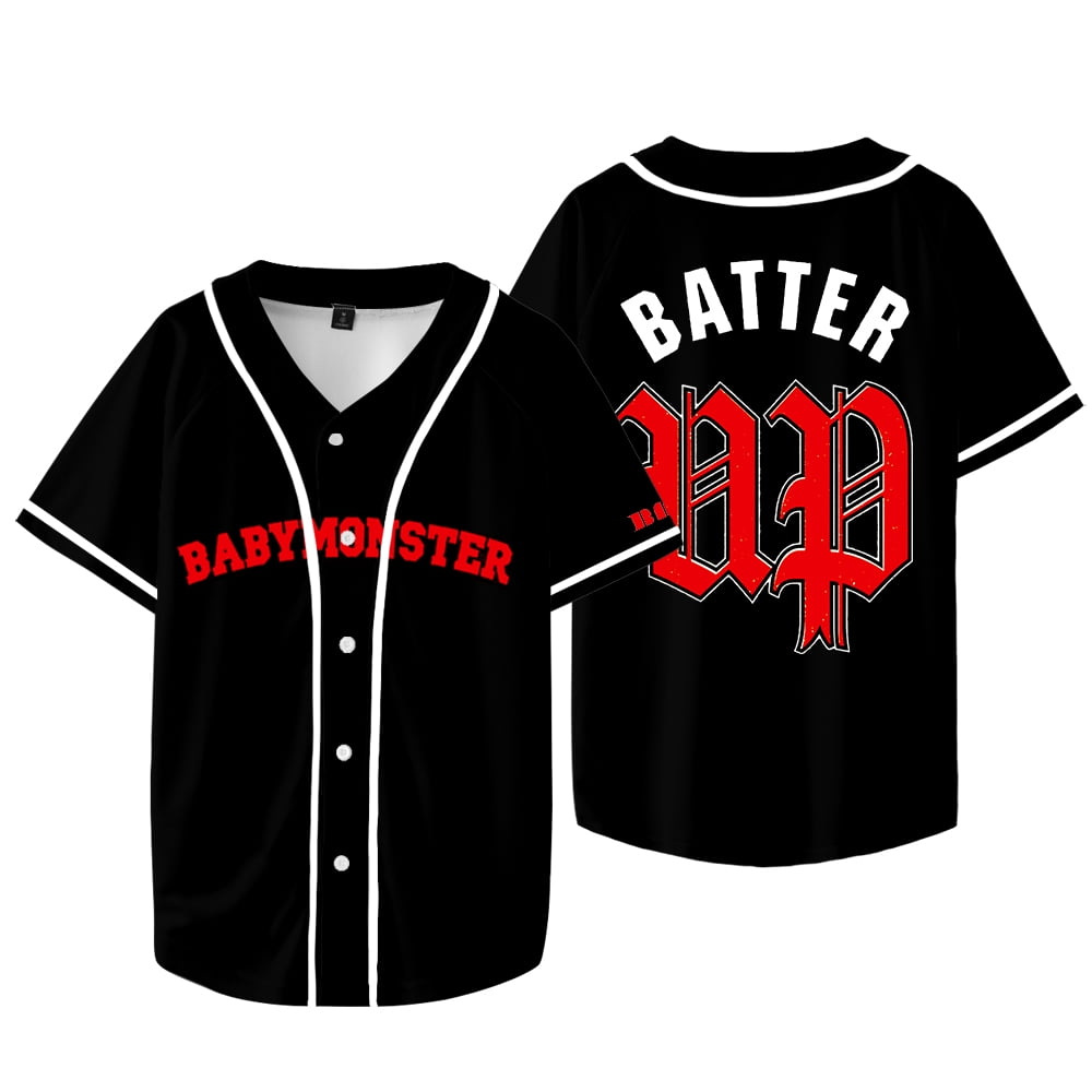 Kpop Babymonster Batter Up Baseball Jacket Tee Hello Monsters