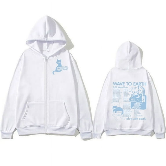 Kpop Band Wave To Earth Cat 0.03 World Tour Zipper Hoodie Men Women Retro Harajuku Fashion Pullover Sweatshirt Coats Streetwear