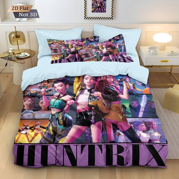 Kpop Bedding 3 Set Vibrant Full-Color Anime Design with Cars Perfect for Fans