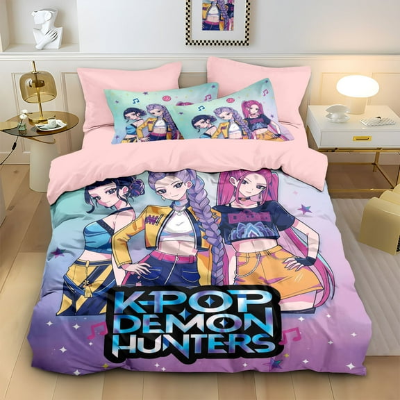 Kpop Bedding 3 Set Vibrant Full-Color Anime Design with Cars Perfect for Fans