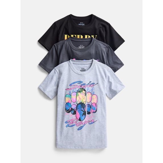 K Pop Boys Graphic Tee with Short Sleeves, 3-Pack, Sizes XS - 2XL