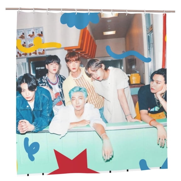 Kpop Bts Bathroom Shower Curtain,Bath Curtains Durable Waterproof Bath Curtain With 12 Hooks,72x72in, Adluts Girls Boys Bathroom Decor House Gifts