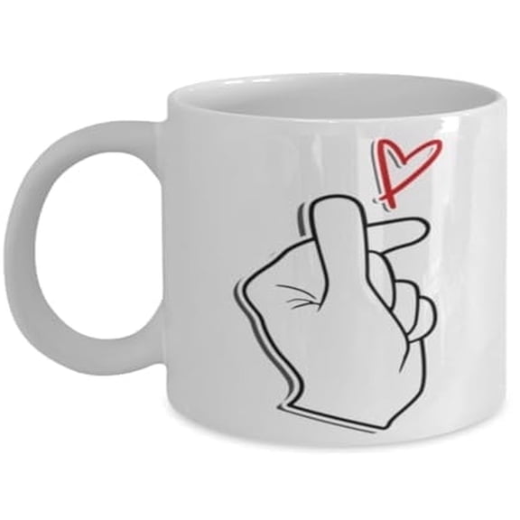 Kpop 11 oz Coffee Mug - Finger Heart Design White Ceramic Gift
