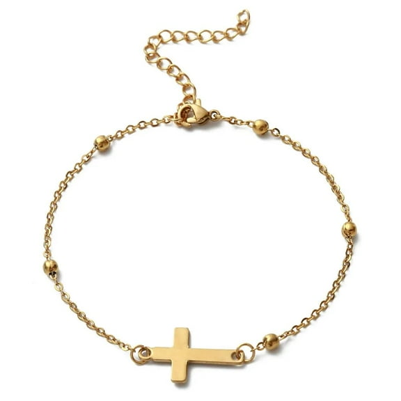 Kpop Cross Charm Bracelet Homme 14K Yellow Gold Chain Bracelets for Women Men Christian Jewelry female