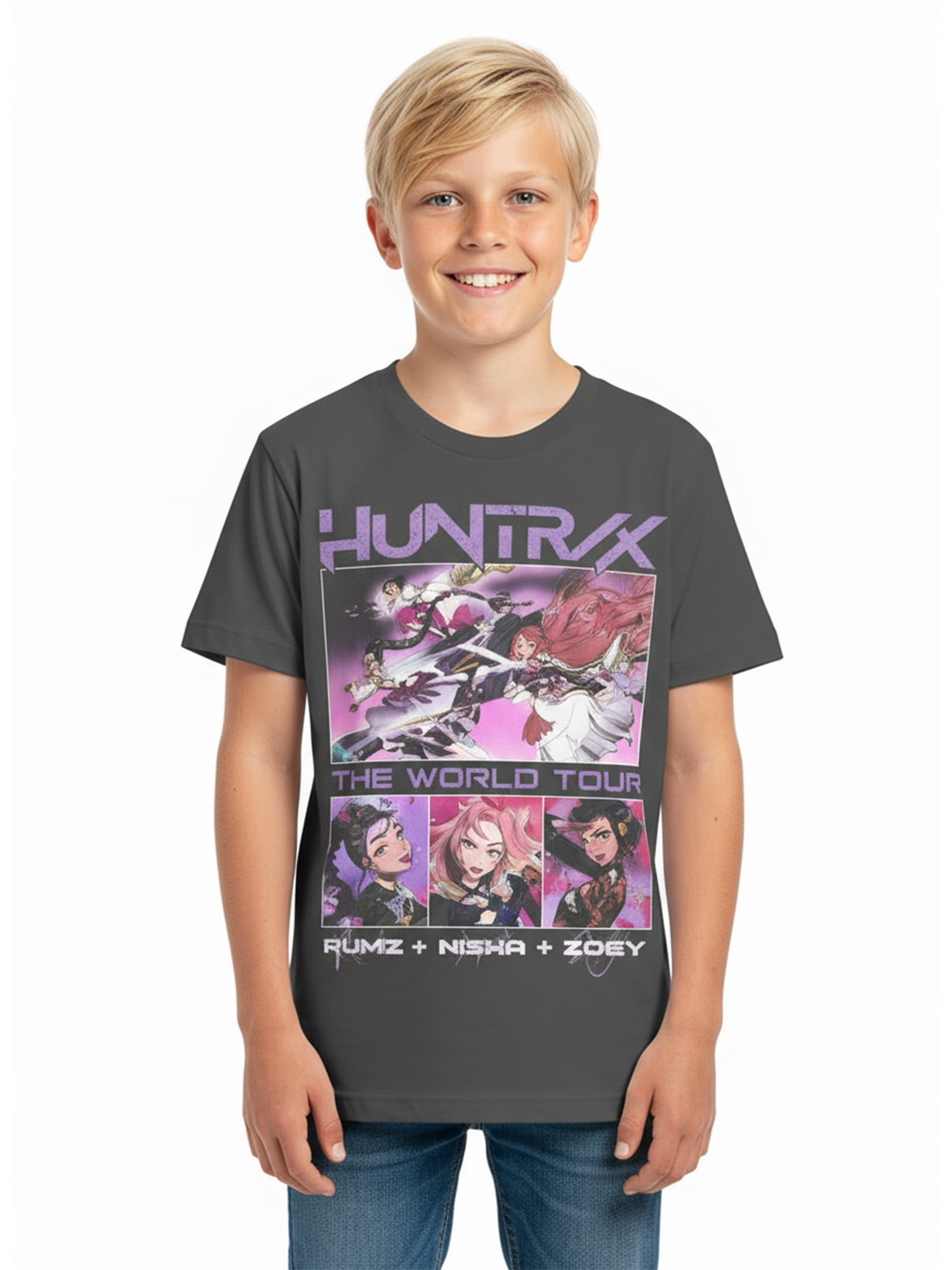 Kpop Demon Hunters Boys' Graphic Tee with Short Sleeves, Huntrix Trio, Sizes 4-18