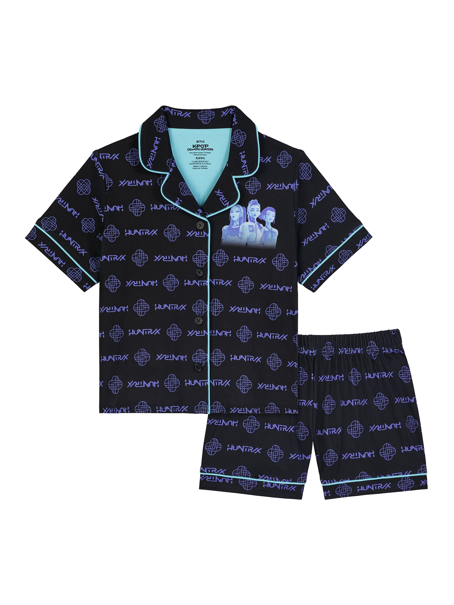 Kpop Demon Hunters Girls Button Front Top and Shorts Pajama Set, 2-Piece, Sizes 6-12