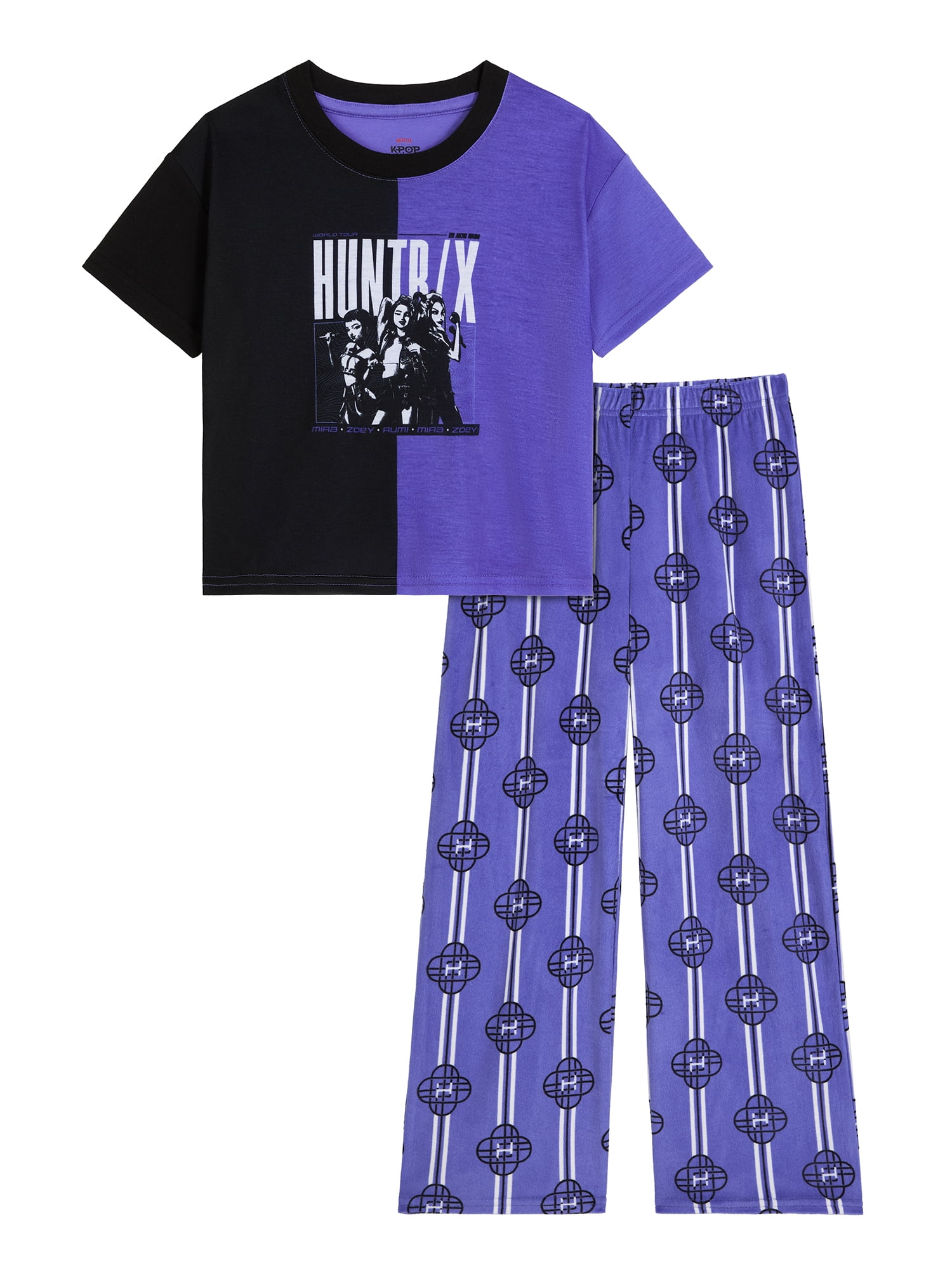 Kpop Demon Hunters Girls Short Sleeve Sleep Top and Pants Pajama Set, 2-Piece, Sizes 6-12