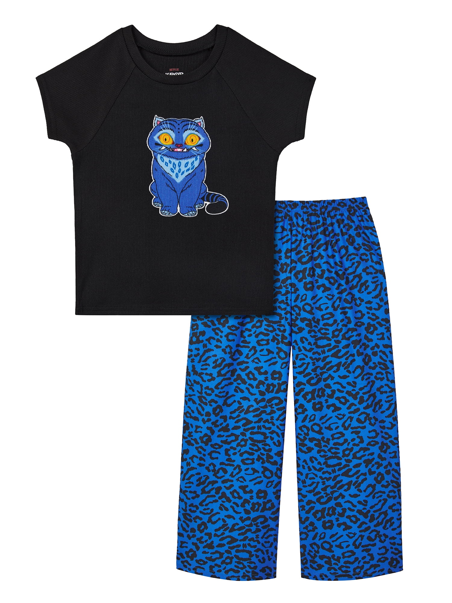 Kpop Demon Hunters Girls Short Sleeve Snug Fit Sleep Top and Pants Pajama Set, 2-Piece, Sizes 4-10