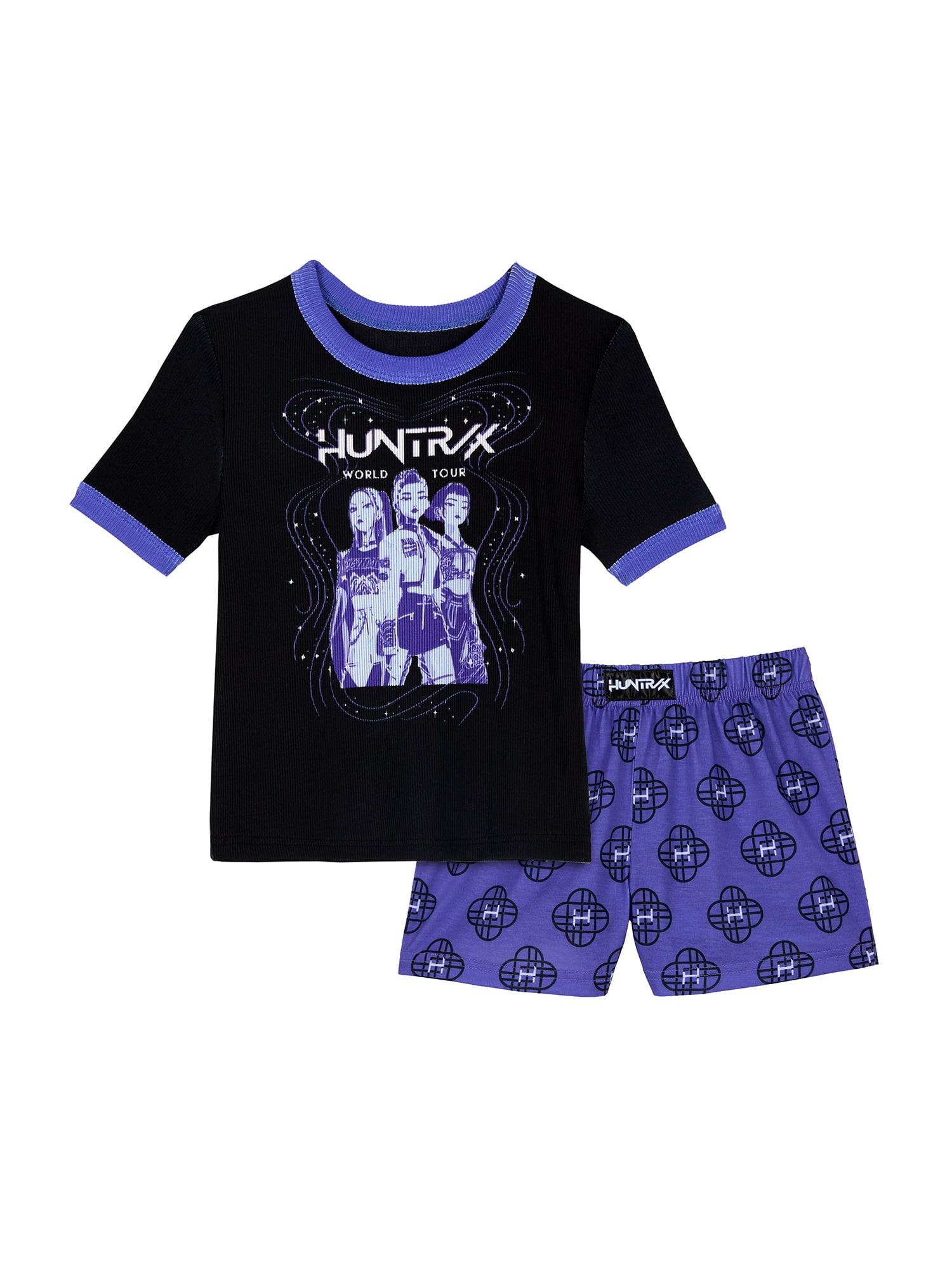 Kpop Demon Hunters Girls Short Sleeve Snug Fit Sleep Top and Shorts Pajama Set, 2-Piece, Sizes 6-10