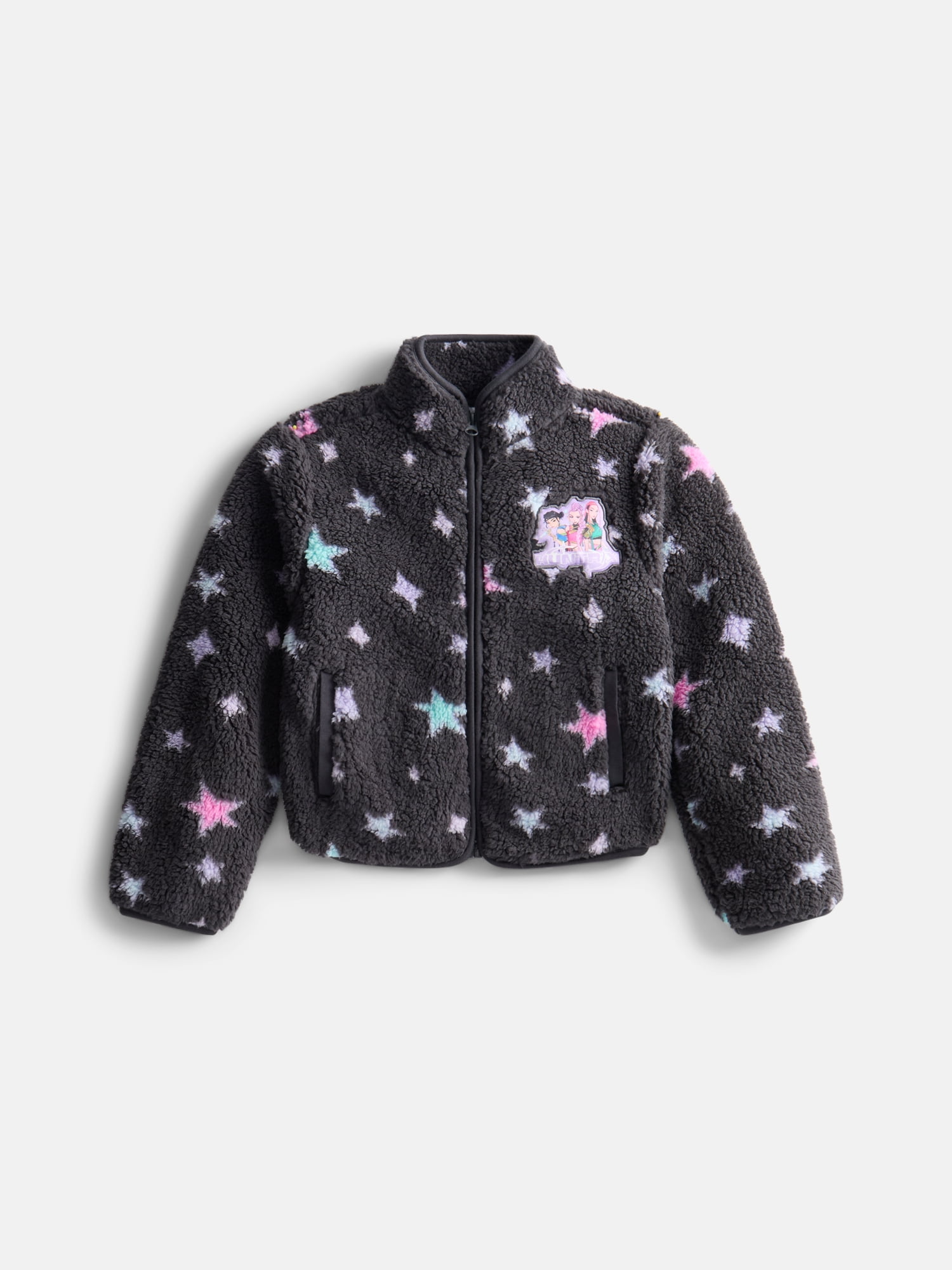 KPop Demon Hunters Girls Star Allover Print Fleece Zip Up Jacket, Size 4-16