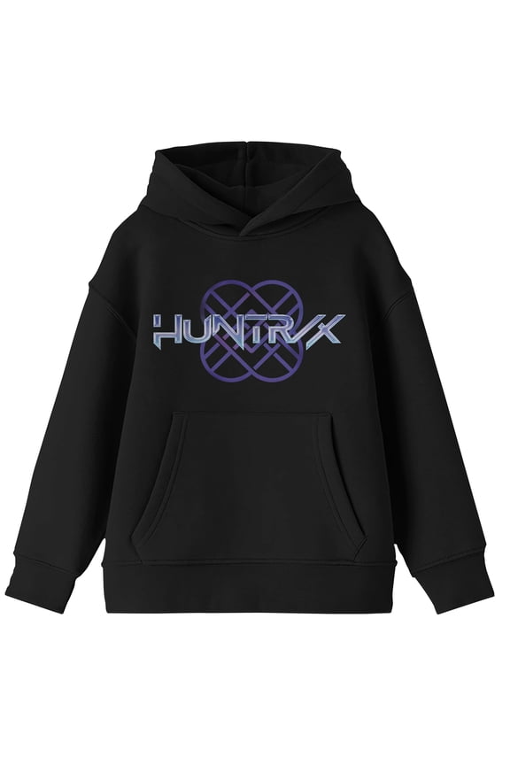 Kpop Demon Hunters HuntrX Logo Shiny Glow Boys Black Long Sleeve Hoodie-Small