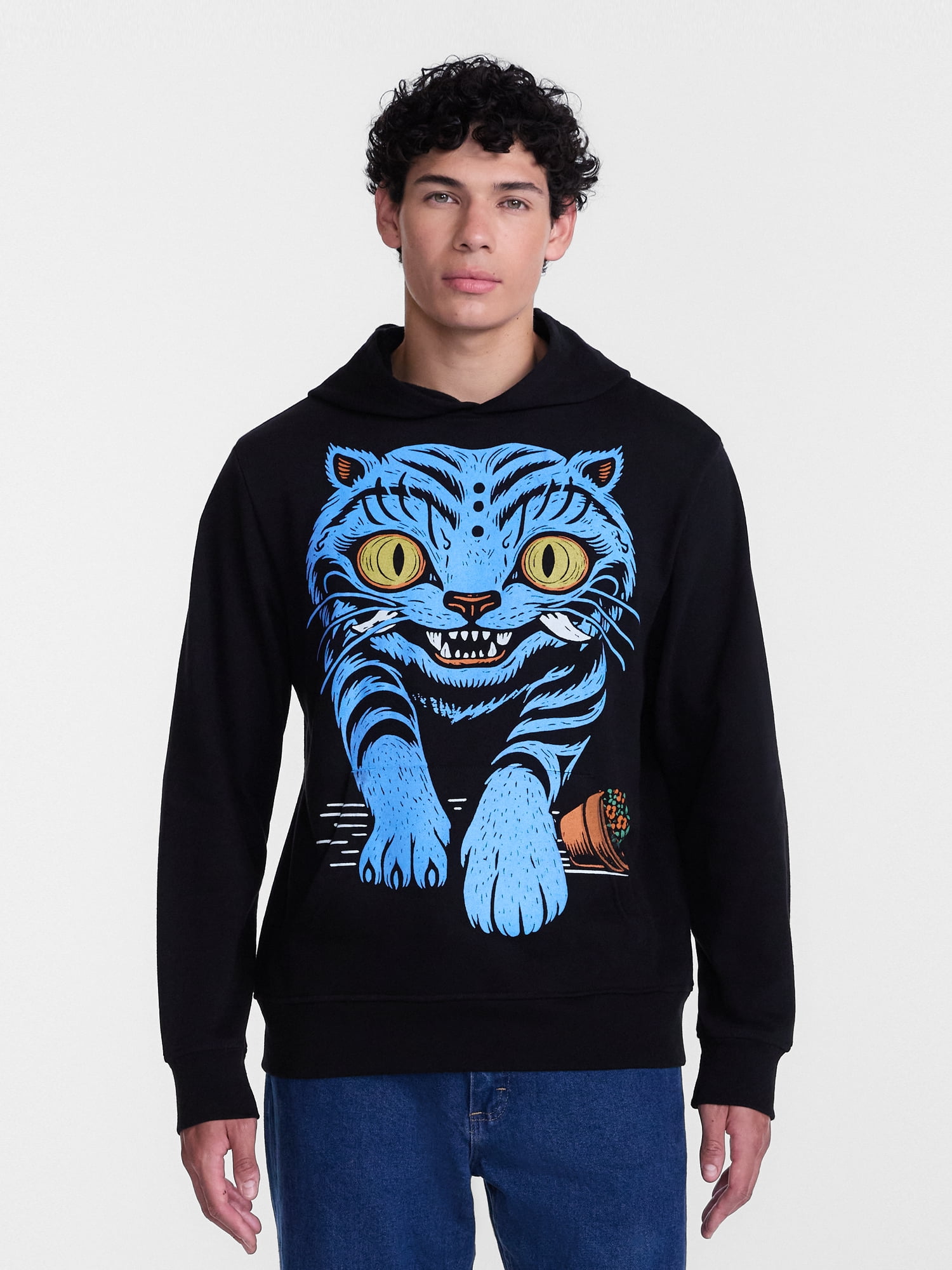 KPop Demon Hunters Men's and Big Men's Derpy Cat Hoodie Sweatshirt, Sizes XS-5XL